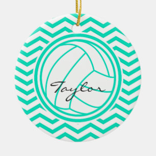 Personalisierte Volleyball; Aqua Green Zickzack Keramik Ornament