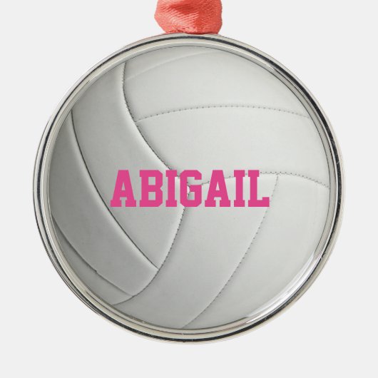 Personalisierte Volleyball Rosa Zierdekoration Ornament Aus Metall (Vorne)