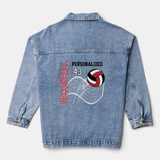 Personalisierte Volleyball - Rot Jeansjacke (Rückseite)