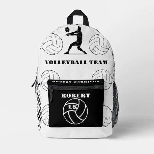Personalisierte Volleyballsporttasche, schwarz-wei Bedruckter Rucksack (Vorderseite)