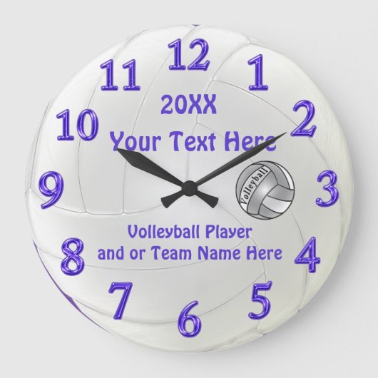 Personalisierte Volleyballuhren mit 3 Textboxen Große Wanduhr (Vorderseite)