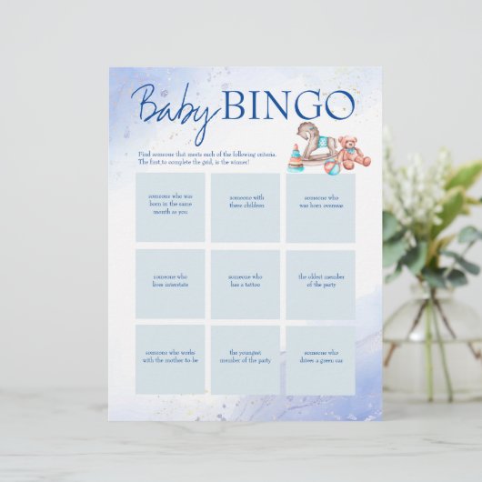 Personalisierte Vorlage für Baby Dusche Blue Bingg Briefbogen (Stehend Vorderseite)