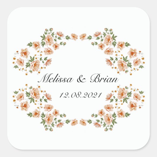 Personalisierte Vorlage für das Hochzeitslabel Quadratischer Aufkleber (Vorderseite)