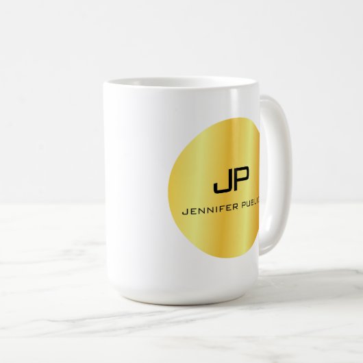 Personalisierte Vorlage für Monogramm-Gold Look Kaffeetasse (VorderseiteRechts)