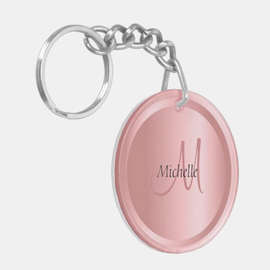 Personalisierte Vorlage Rose Gold Monogramm Schlüsselanhänger (Vorderseite links)