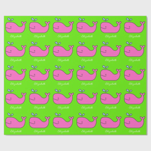 Personalisierte, vorppy-rosa und grüne Wale Geschenkpapier (Flach)