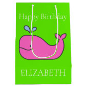 Personalisierte, vorppy-rosa und grüne Wale Mittlere Geschenktüte (Rückseite)