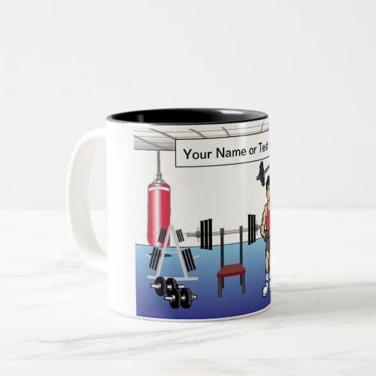 Personalisierte Waghtlifter - Männlicher Cartoon Zweifarbige Tasse (Vorderseite Links)