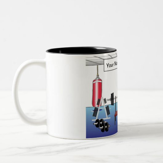 Personalisierte Waghtlifter - Männlicher Cartoon Zweifarbige Tasse (Links)