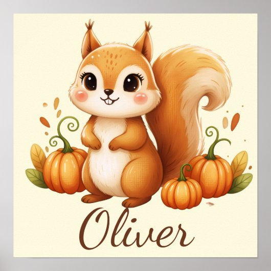 Personalisierte Wald-Eichhörnchen-Kinderzimmer-Kun Poster (Vorne)