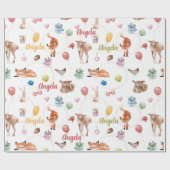 Personalisierte Wald-Wasserfarbe-Party-Tiere Geschenkpapier (Flach)