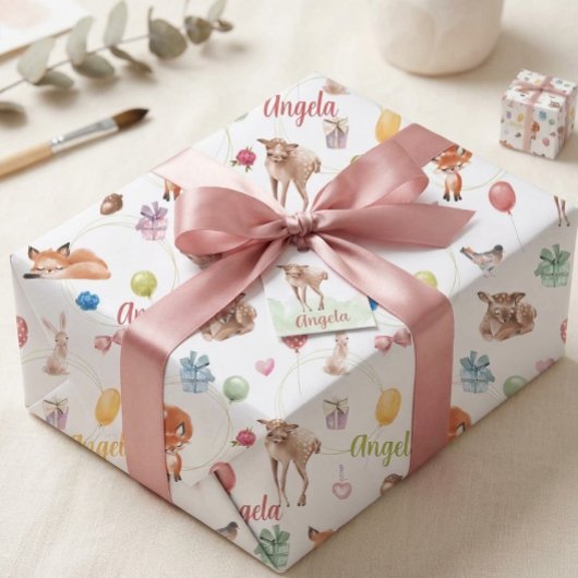 Personalisierte Wald-Wasserfarbe-Party-Tiere Geschenkpapier