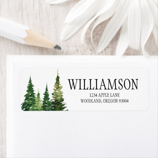 Personalisierte Waldbaum-Hochzeitsrücksendeetikett (Insitu)