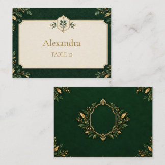 Personalisierte Waldgrün-Gold-Hochzeitsplatzkarte Platzkarte