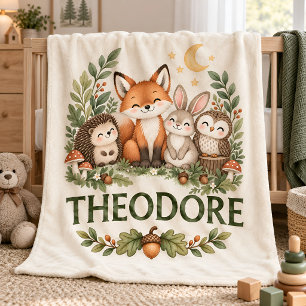 Personalisierte Waldtiere Baby Namensdecke Fleecedecke