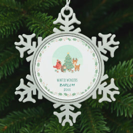 Personalisierte Waldtiere-Freunde Schneeflocken Zinn-Ornament