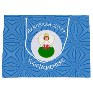 Personalisierte walisische Engel-Hanukkah-Flagge Große Geschenktüte