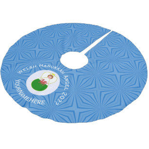 Personalisierte walisische Engel-Hanukkah-Flagge  Polyester Weihnachtsbaumdecke