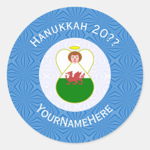 Personalisierte walisische Engel-Hanukkah-Flagge Runder Aufkleber