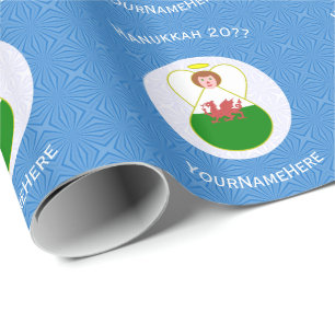 Personalisierte walisische Engels-Hanukkah-Flagge Geschenkpapier