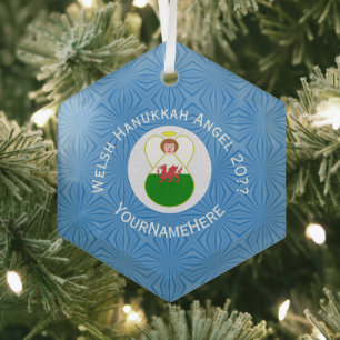 Personalisierte walisische Engels-Hanukkah-Flagge  Ornament Aus Glas