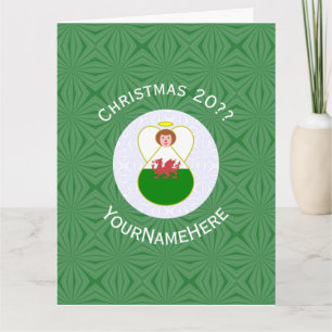 Personalisierte walisische Weihnachtsflagge Engel  Karte