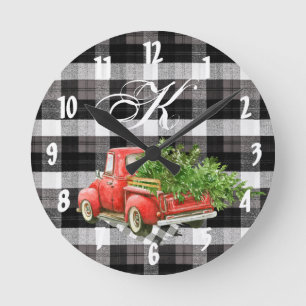 Personalisierte Wall Clock XMAS LKW Baffalo Karier Runde Wanduhr