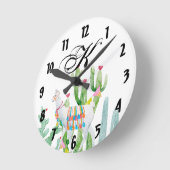 Personalisierte Wall-Uhr Boho Llama Bohemisch Cact Runde Wanduhr (Winkel)
