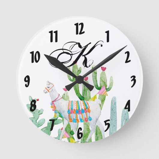 Personalisierte Wall-Uhr Boho Llama Bohemisch Cact Runde Wanduhr (Vorderseite)