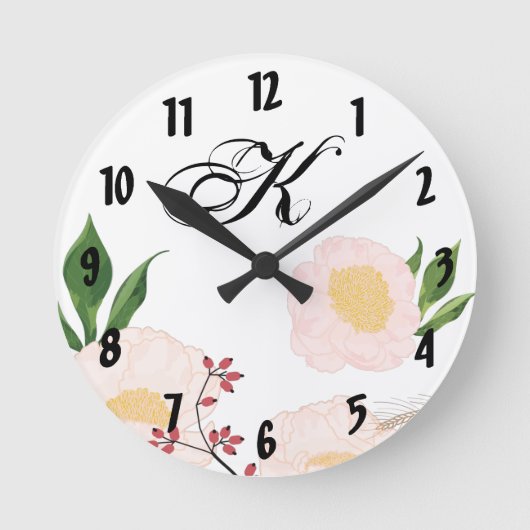 Personalisierte Wall-Uhr Weiße Blume auf Wa Runde Wanduhr (Vorderseite)