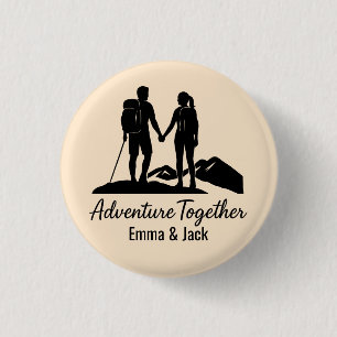 Personalisierte Wanderer-Paar-Silhouette Minimalis Button