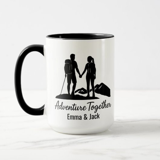 Personalisierte Wanderer-Paar-Silhouette Minimalis Tasse (Links)