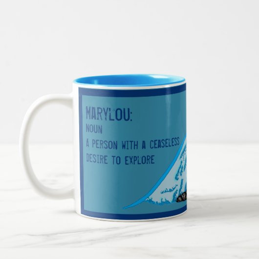 Personalisierte Wanderlust-Tasse Zweifarbige Tasse (Links)