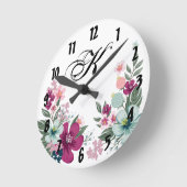 Personalisierte Wanduhr-Blume auf Weiß Runde Wanduhr (Winkel)