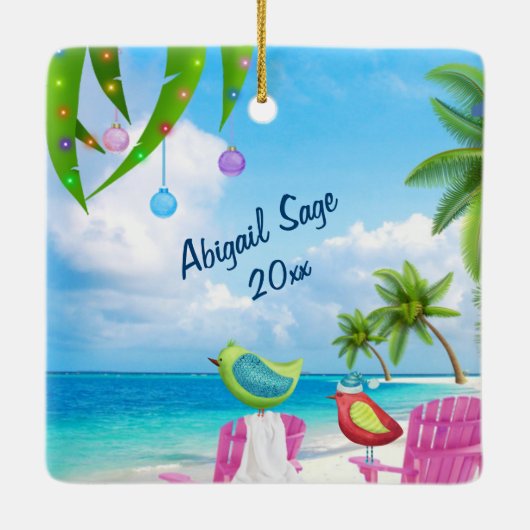 Personalisierte Warmwünsche Birds Weihnachten Keramikornament (Rückseite)