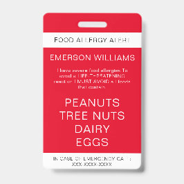Personalisierte Warnmeldung für Red Food Allergie Ausweis