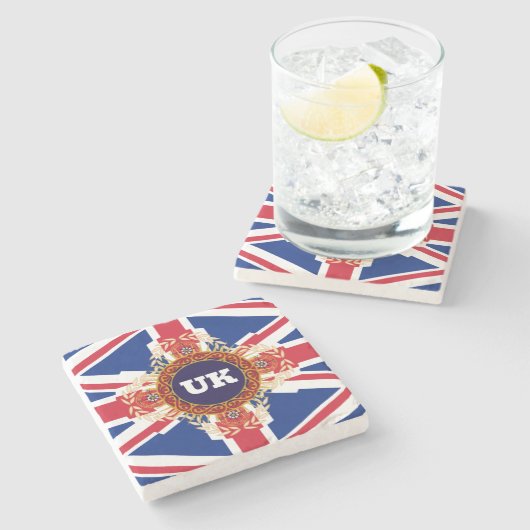 Personalisierte Warp-UK-Monogramm Steinuntersetzer (Seitenansicht)