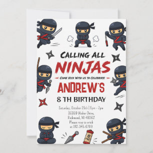 Personalisierte Warrior Ninja Geburtstagsfeier Einladung