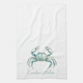 Personalisierte Wasserfarb-Krabbe am Meer Geschirrtuch (Vertikal)