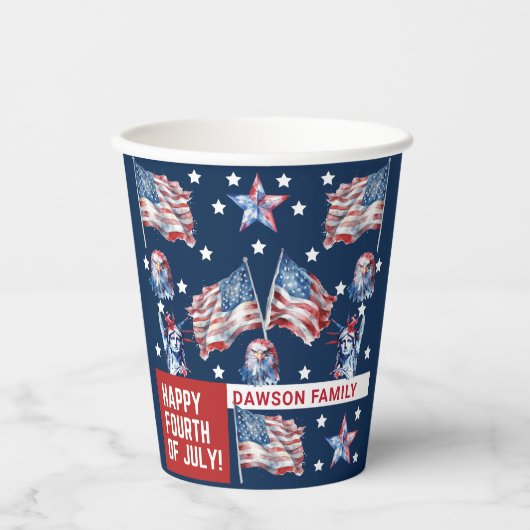 Personalisierte Wasserfarbe 4. Juli Pappbecher (Vorderseite)