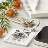 Personalisierte Wasserfarbe balinesische Haustiere Schlüsselanhänger (Vorderseite rechts)