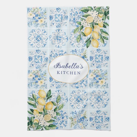 Personalisierte Wasserfarbe Blau Geschirrtuch (Vertikal)