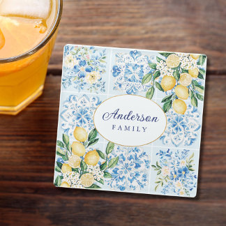 Personalisierte Wasserfarbe Blau Glasuntersetzer