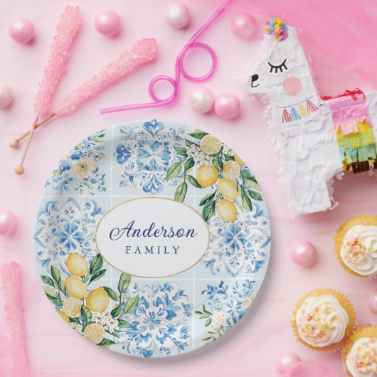 Personalisierte Wasserfarbe Blau Pappteller (Party)