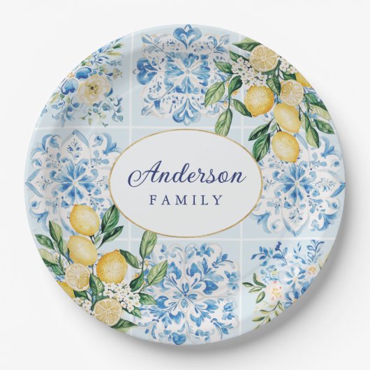 Personalisierte Wasserfarbe Blau Pappteller (Vorderseite)