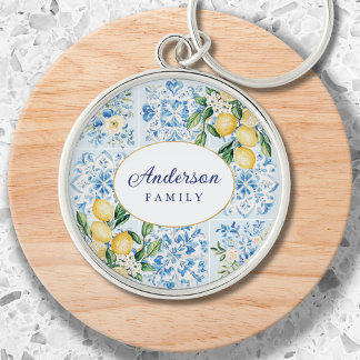Personalisierte Wasserfarbe Blau Schlüsselanhänger