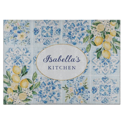 Personalisierte Wasserfarbe Blau Schneidebrett (Vorderseite)