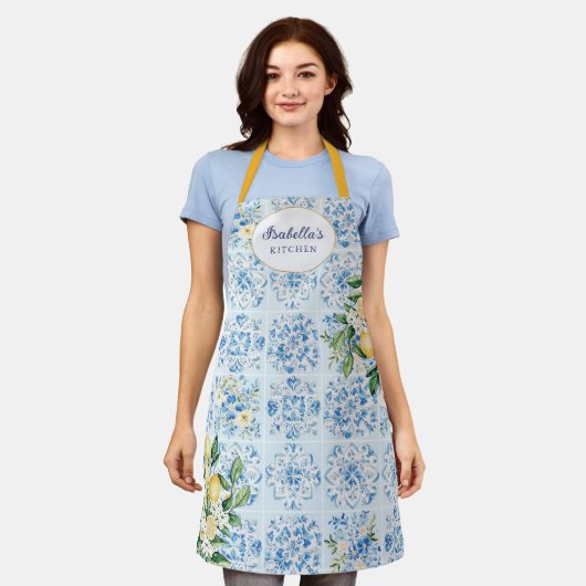 Personalisierte Wasserfarbe Blau Schürze (Getragen)