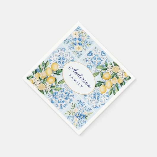 Personalisierte Wasserfarbe Blau Serviette (Ecke)