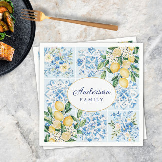 Personalisierte Wasserfarbe Blau Serviette